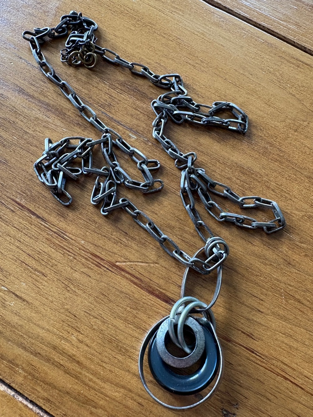 Vintage Industrial Style Chain Necklace – Gunmetal Statement Pendant – 32”